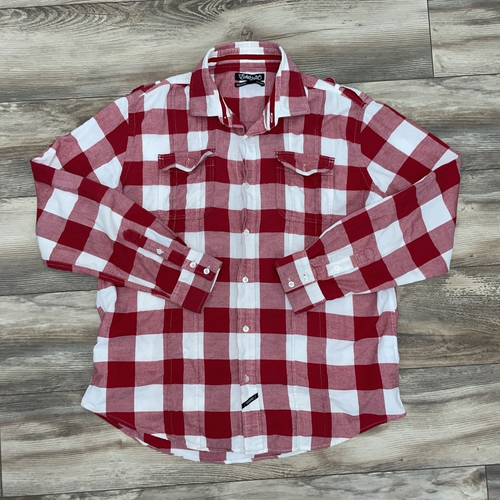 Ecko Unltd Red White Checkered Button Down Shirt Mens XL Long Sleeve Cotton
